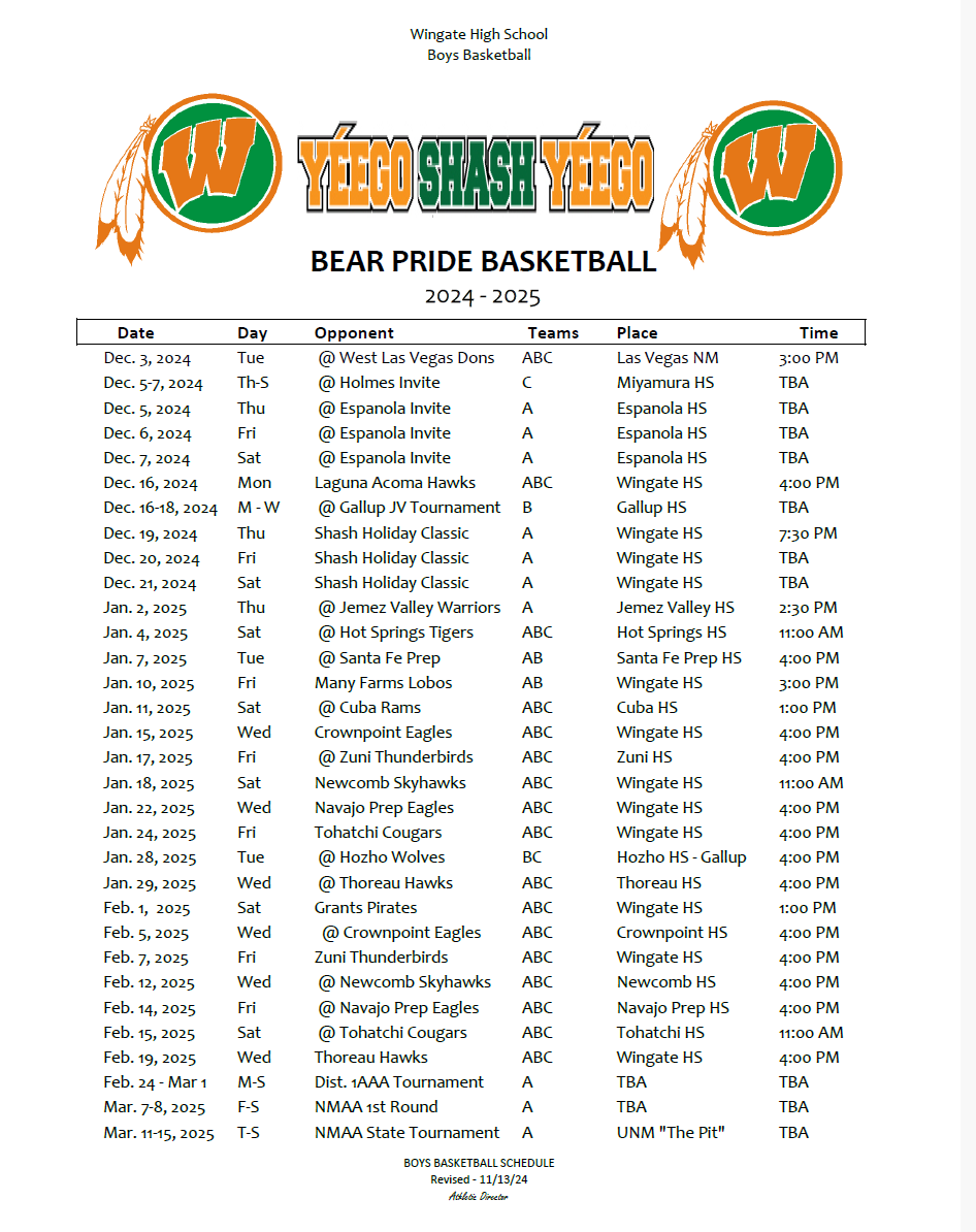 WHS-Boys Basketball Schedule